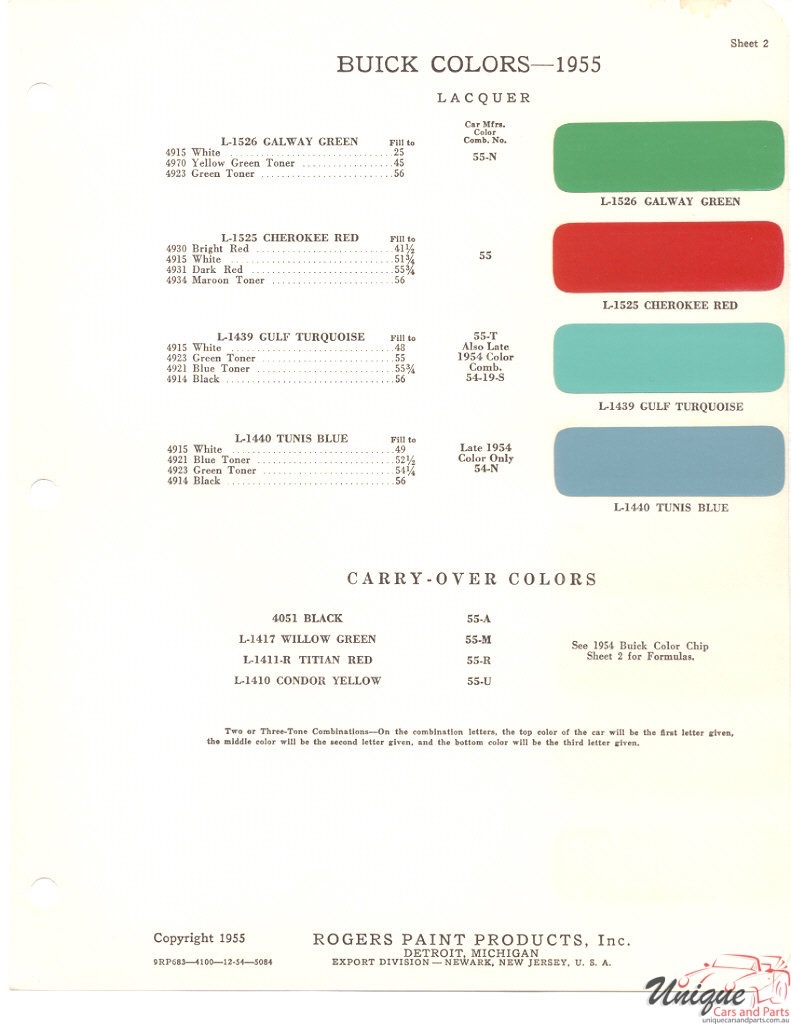 1955 Buick Paint Charts Rogers 2